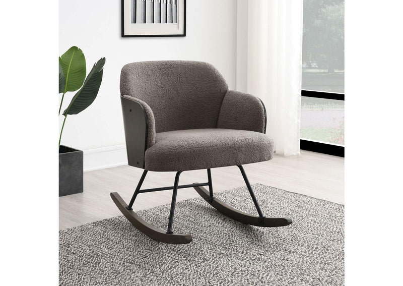 602626 Paige Boucle Upholstered Mid Back Rocking Chair Taupe
