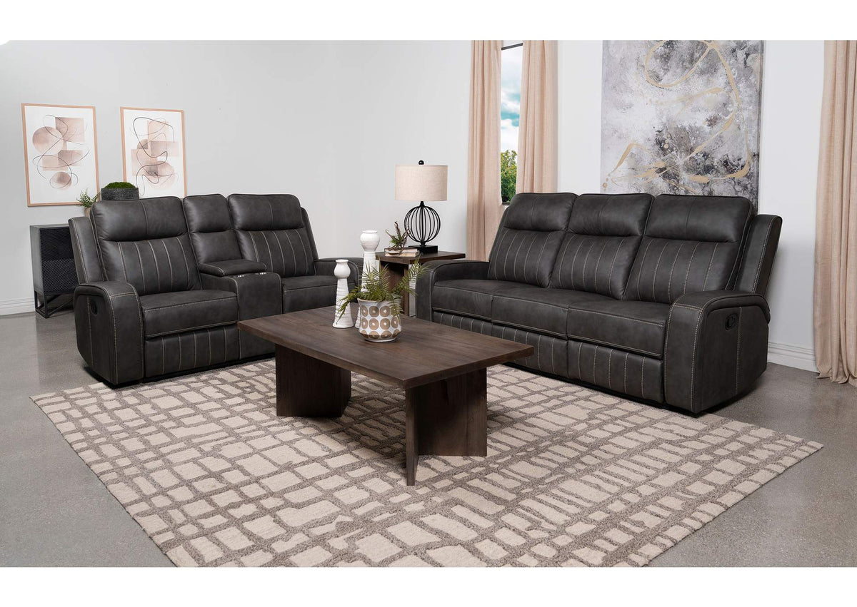 Raelynn 2-piece Upholstered Reclining Sofa Set Grey