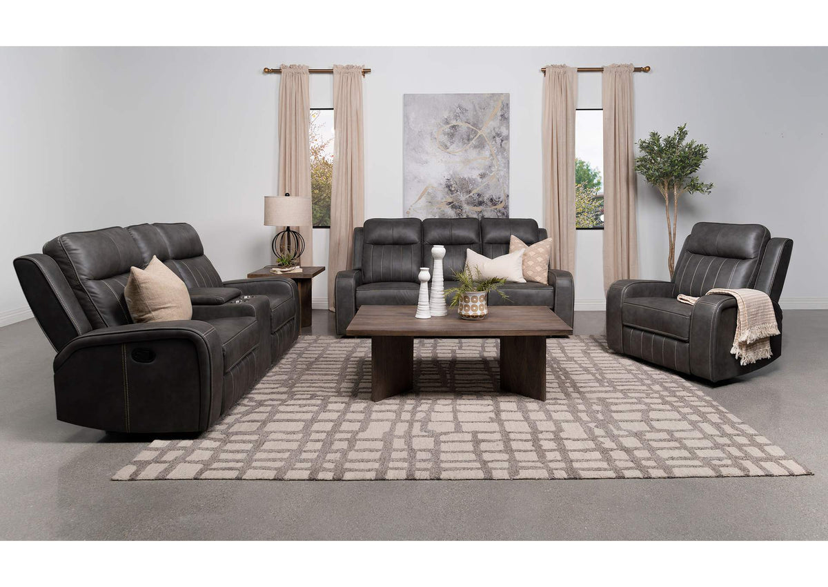 Raelynn 3-piece Upholstered Reclining Sofa Set Grey