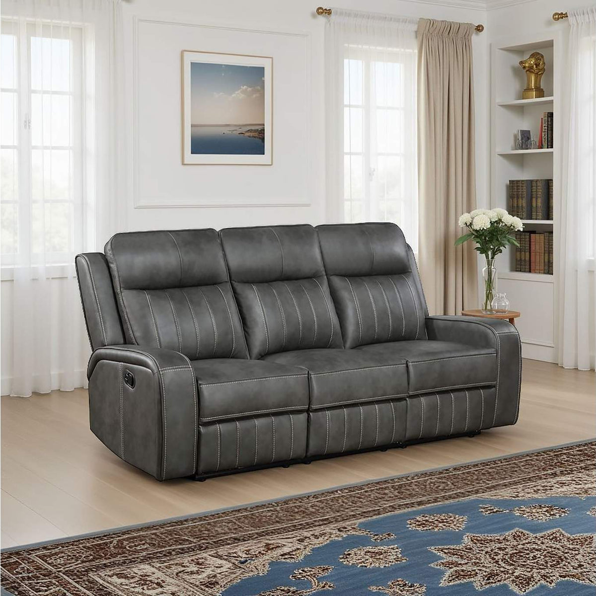 603191 Raelynn Upholstered Track Arm Motion Sofa Grey