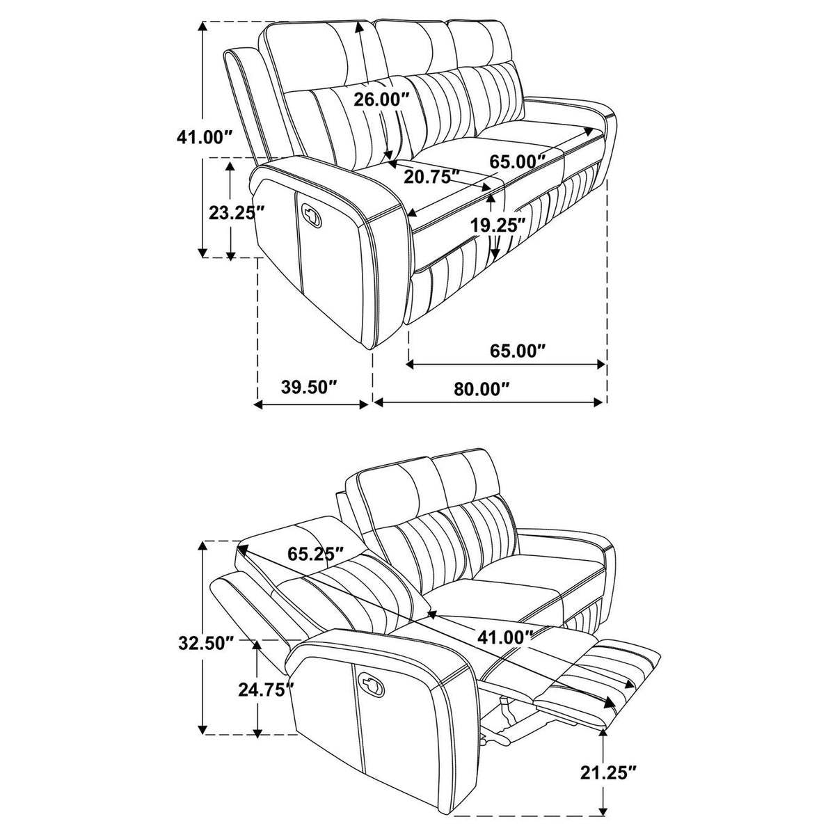 603191 Raelynn Upholstered Track Arm Motion Sofa Grey