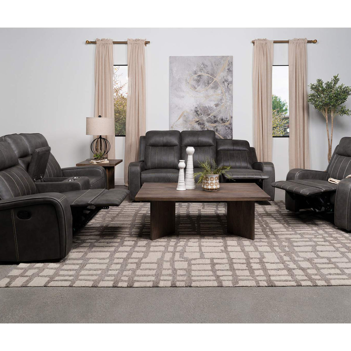 603191 Raelynn Upholstered Track Arm Motion Sofa Grey
