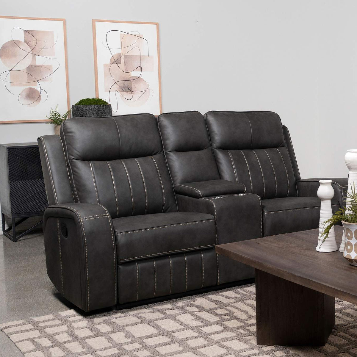 603192 Raelynn Upholstered Track Arm Motion Loveseat Grey