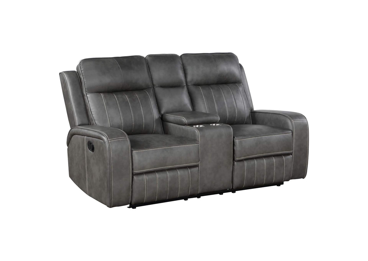 603192 Raelynn Upholstered Track Arm Motion Loveseat Grey