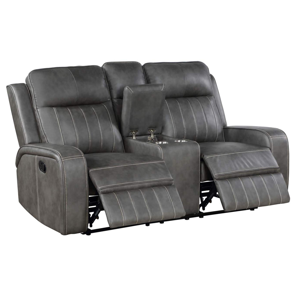 603192 Raelynn Upholstered Track Arm Motion Loveseat Grey