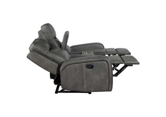 603192 Raelynn Upholstered Track Arm Motion Loveseat Grey