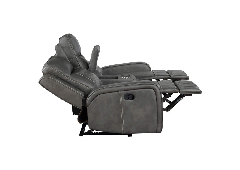 603192 Raelynn Upholstered Track Arm Motion Loveseat Grey