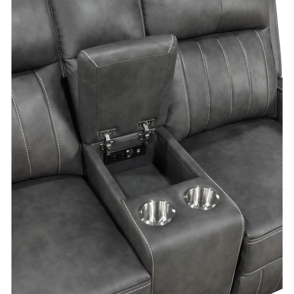 603192 Raelynn Upholstered Track Arm Motion Loveseat Grey