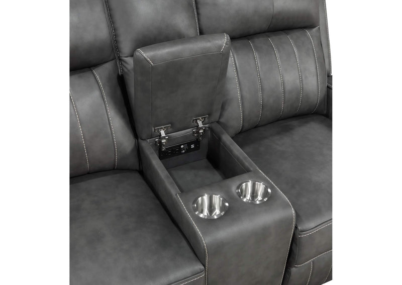 603192 Raelynn Upholstered Track Arm Motion Loveseat Grey