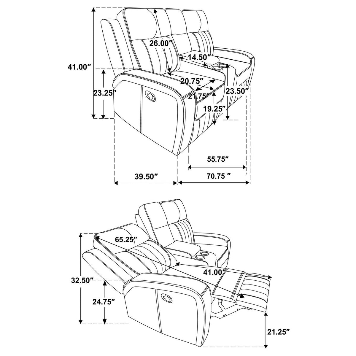 603192 Raelynn Upholstered Track Arm Motion Loveseat Grey