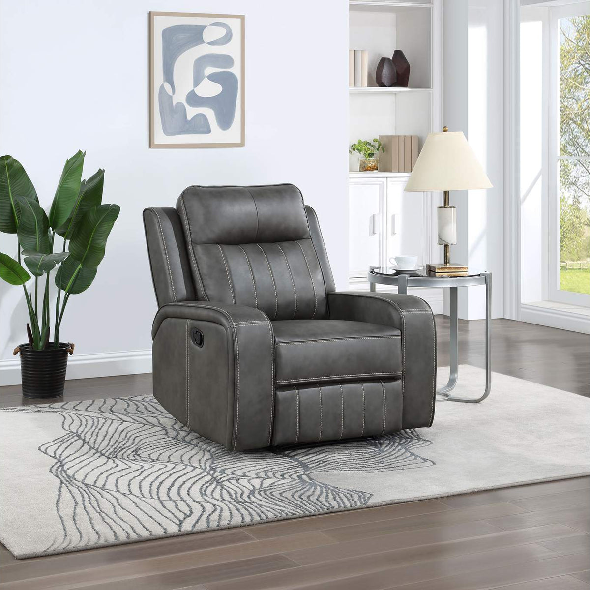 603193 Raelynn Upholstered Track Arm Recliner Grey