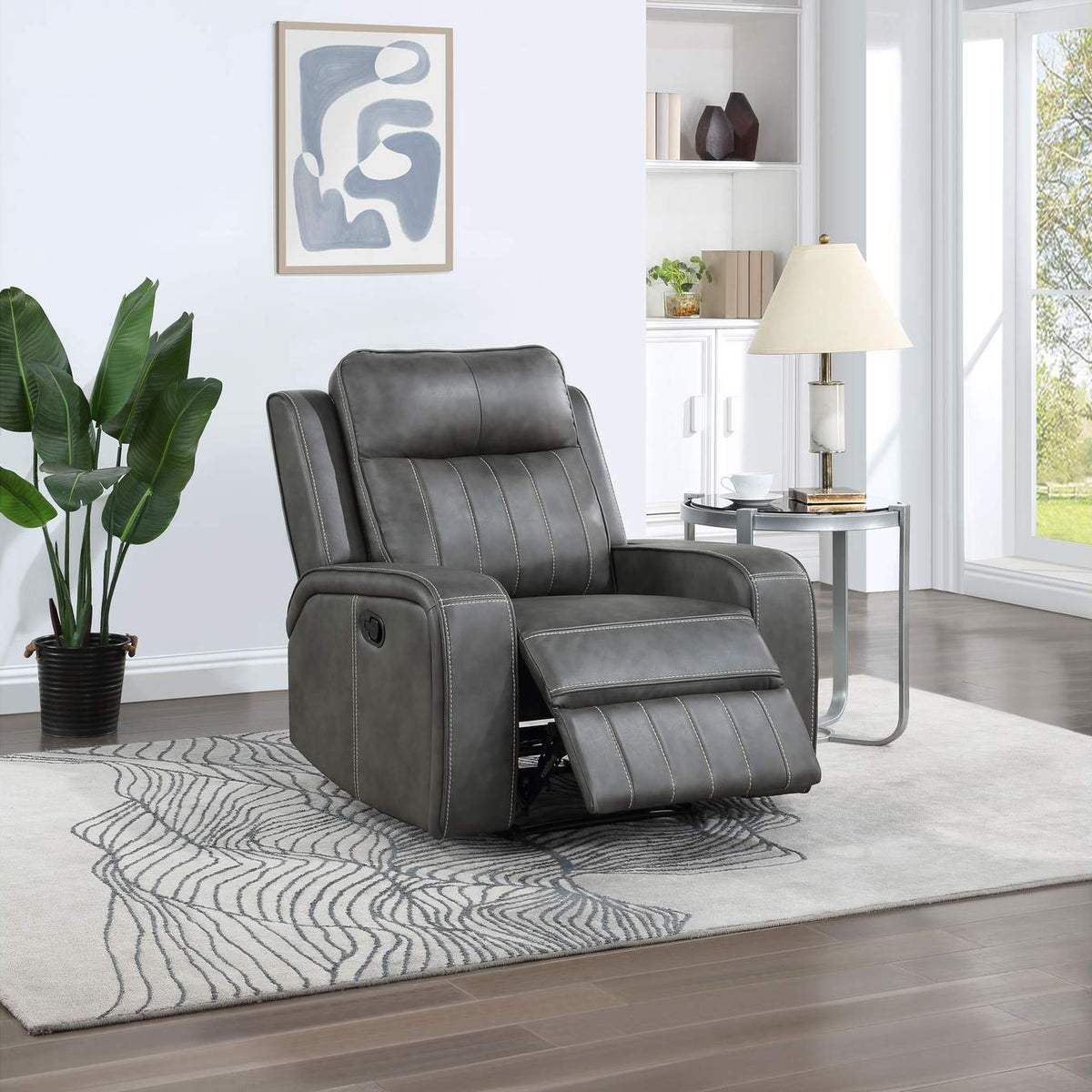 603193 Raelynn Upholstered Track Arm Recliner Grey