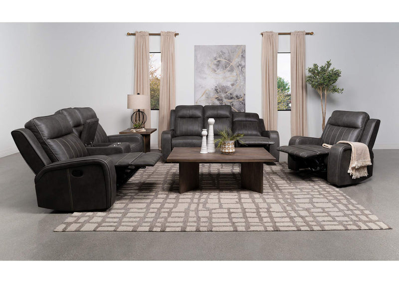 603193 Raelynn Upholstered Track Arm Recliner Grey