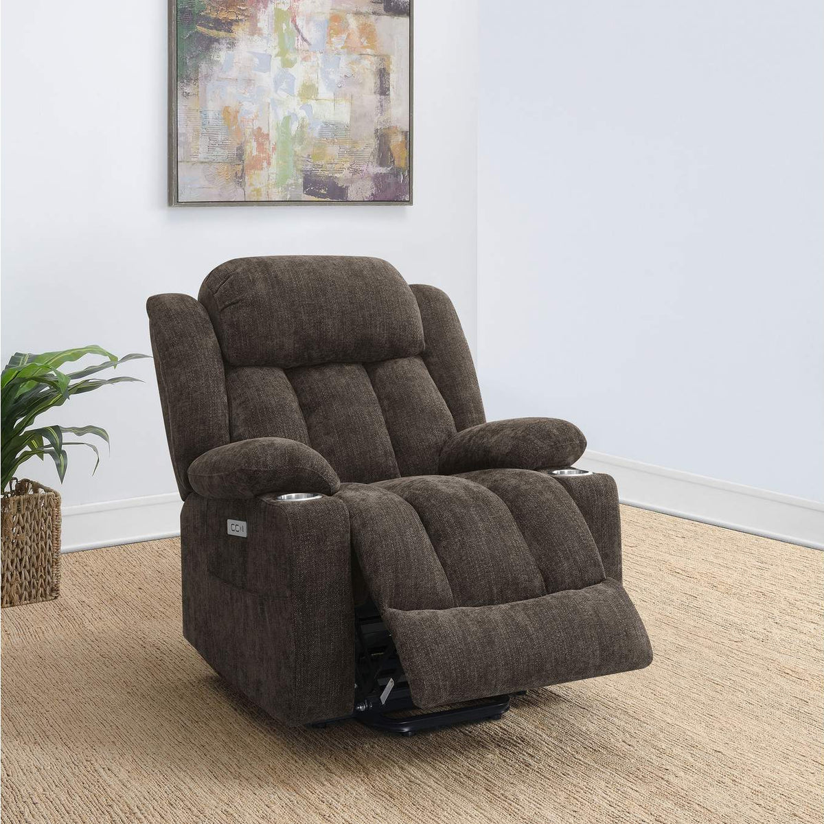 603233P Houston Upholstered Power Lift Recliner Chair Dark Brown