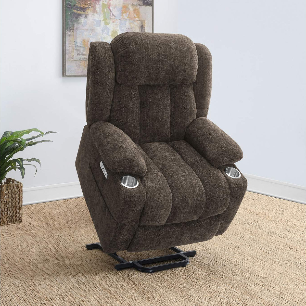 603233P Houston Upholstered Power Lift Recliner Chair Dark Brown