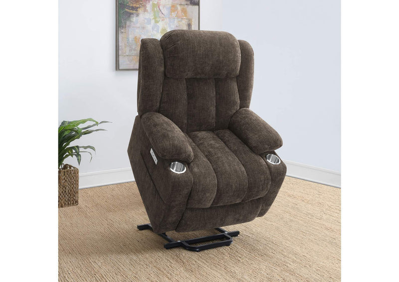 603233P Houston Upholstered Power Lift Recliner Chair Dark Brown