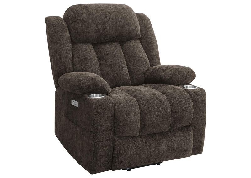 603233P Houston Upholstered Power Lift Recliner Chair Dark Brown
