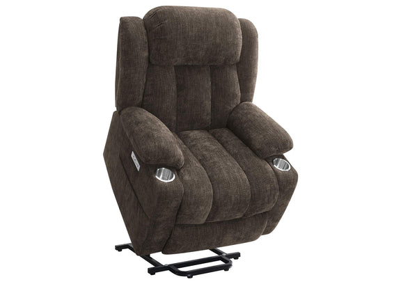 603233P Houston Upholstered Power Lift Recliner Chair Dark Brown