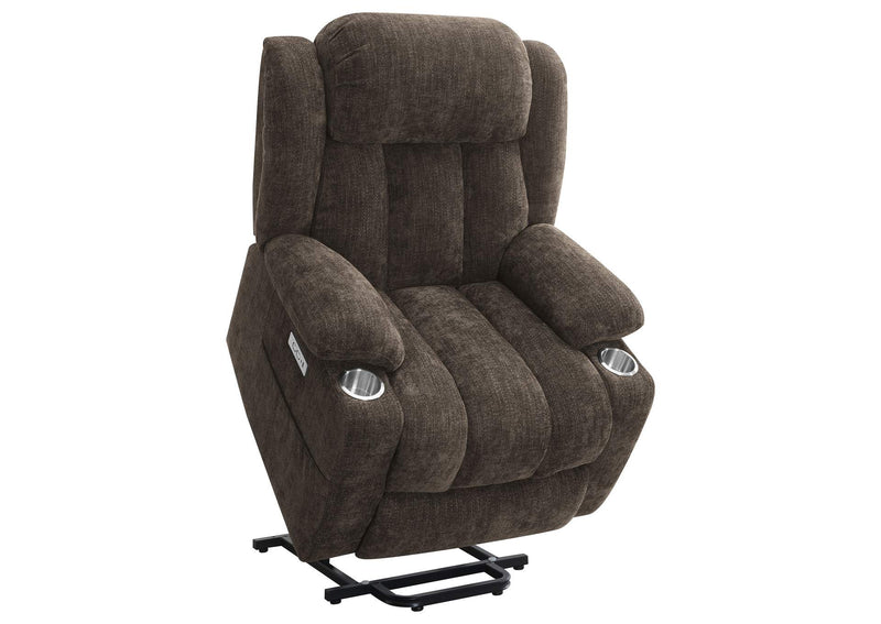 603233P Houston Upholstered Power Lift Recliner Chair Dark Brown