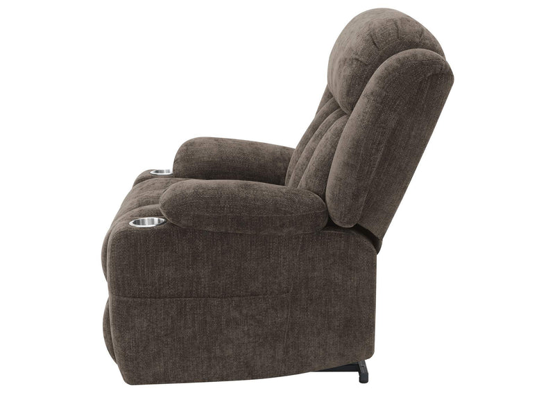 603233P Houston Upholstered Power Lift Recliner Chair Dark Brown