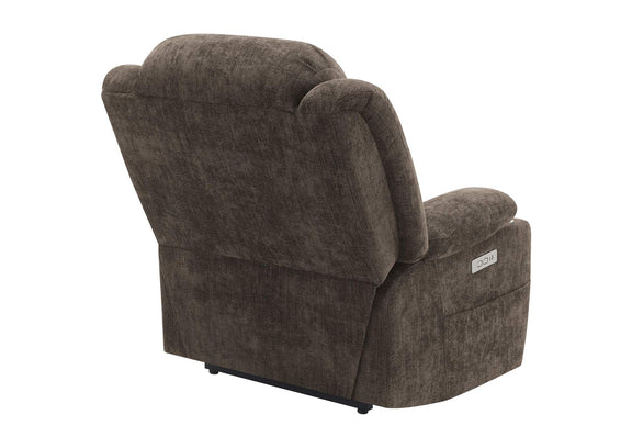 603233P Houston Upholstered Power Lift Recliner Chair Dark Brown