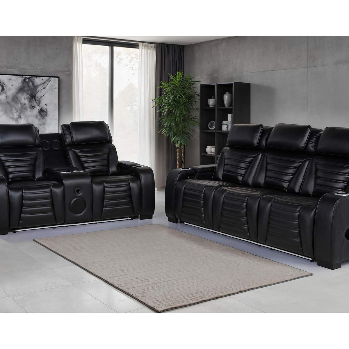 603251PP-S2 Zuma 2-piece Faux Leather Dual Power LED Sofa Set Black