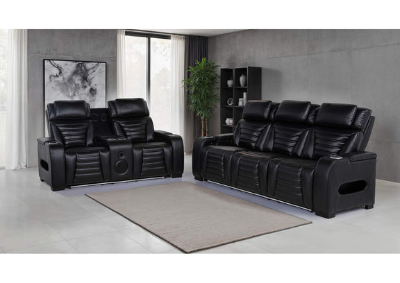 603251PP-S2 Zuma 2-piece Faux Leather Dual Power LED Sofa Set Black