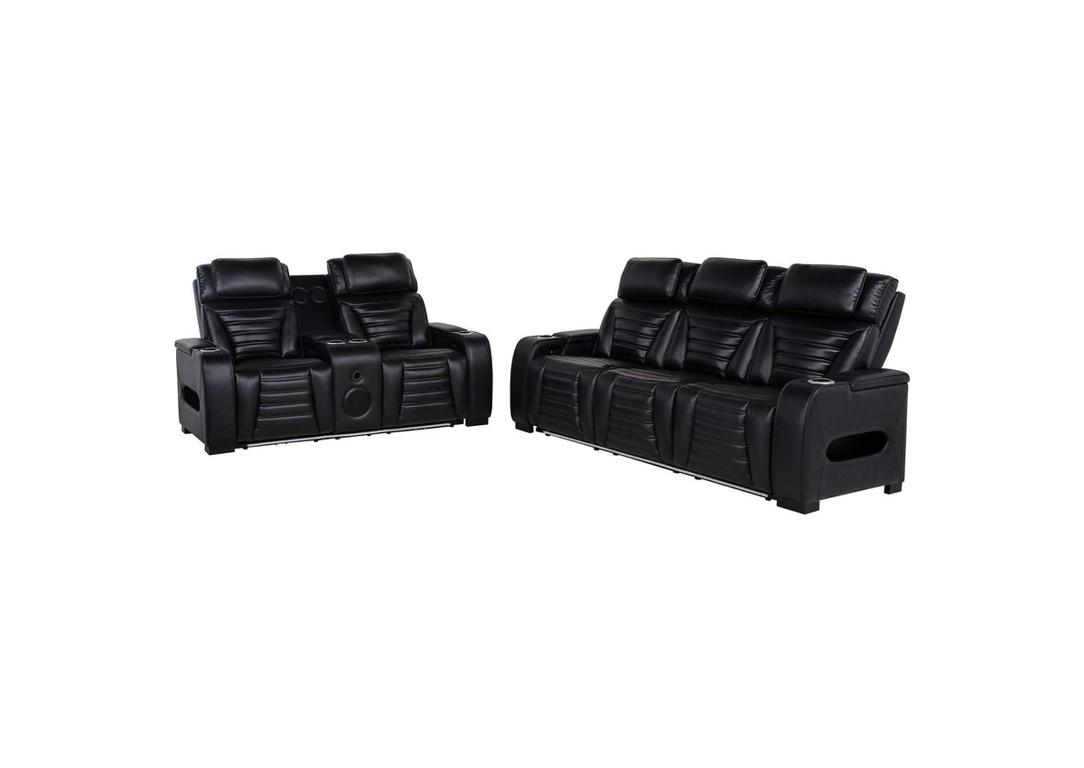 603251PP-S2 Zuma 2-piece Faux Leather Dual Power LED Sofa Set Black