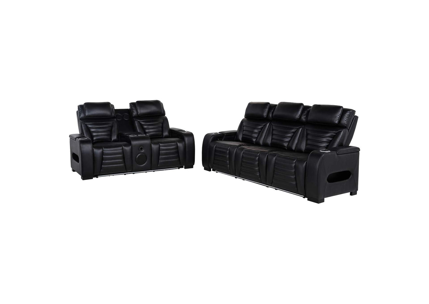 603251PP-S2 Zuma 2-piece Faux Leather Dual Power LED Sofa Set Black
