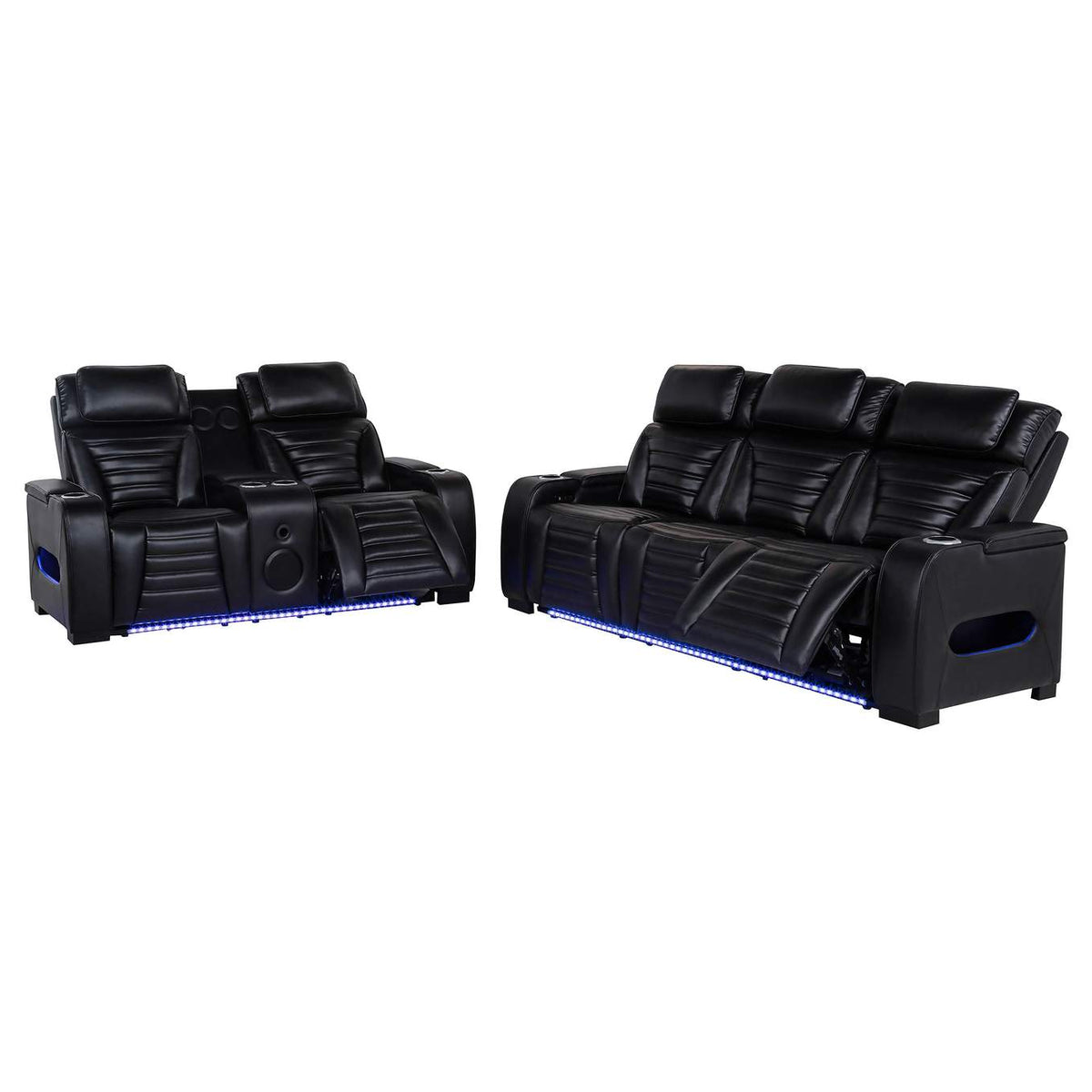 603251PP-S2 Zuma 2-piece Faux Leather Dual Power LED Sofa Set Black