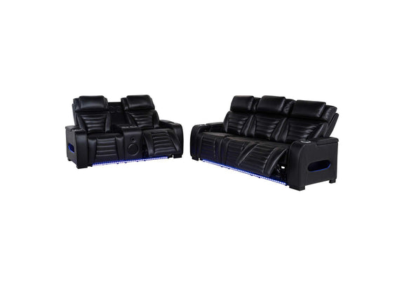 603251PP-S2 Zuma 2-piece Faux Leather Dual Power LED Sofa Set Black