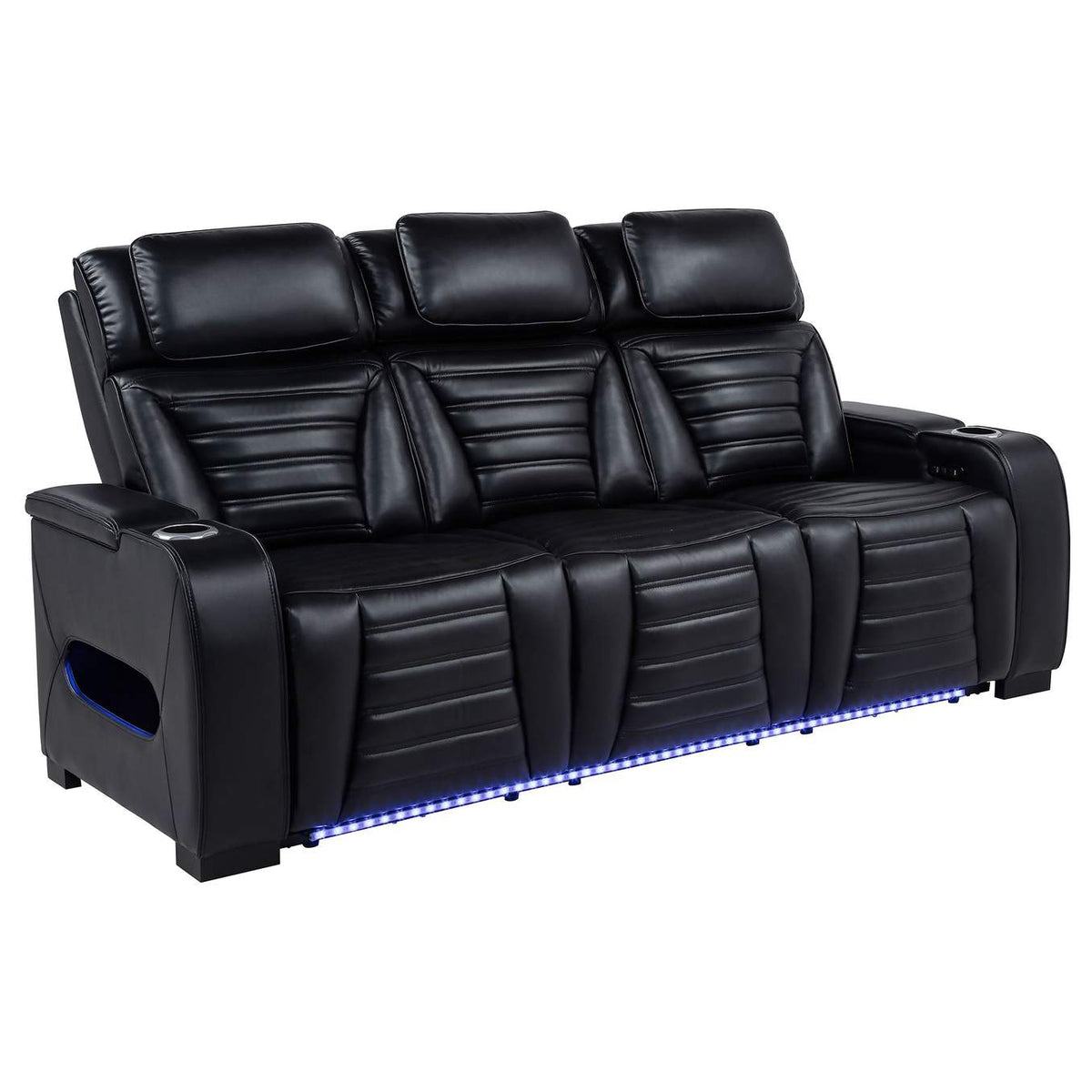 603251PP-S2 Zuma 2-piece Faux Leather Dual Power LED Sofa Set Black