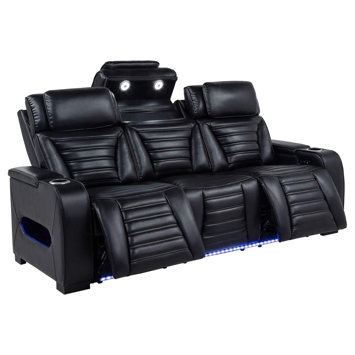 603251PP-S2 Zuma 2-piece Faux Leather Dual Power LED Sofa Set Black