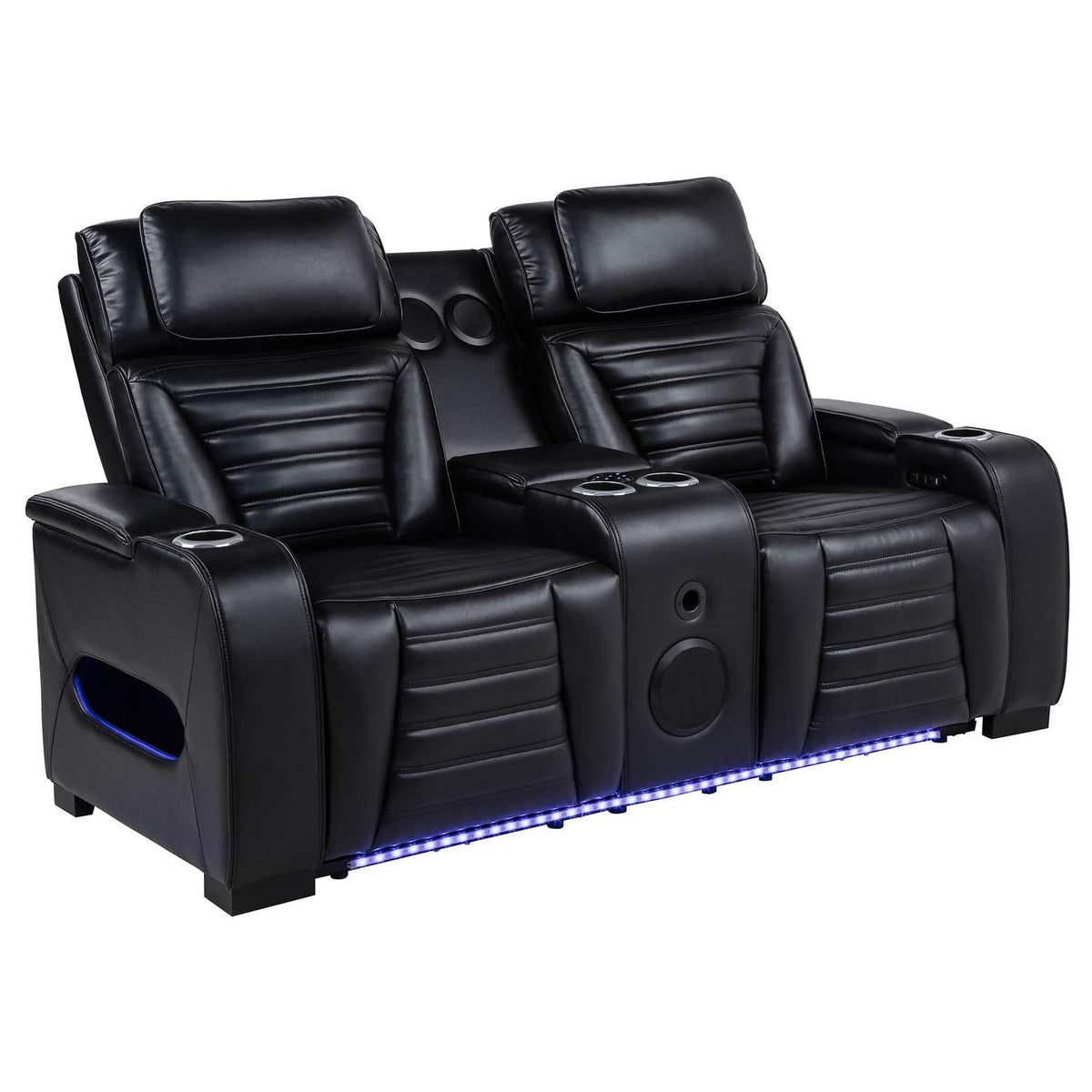 603251PP-S2 Zuma 2-piece Faux Leather Dual Power LED Sofa Set Black