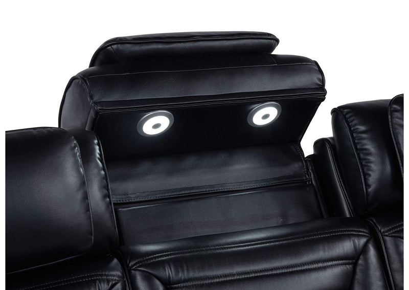 603251PP-S2 Zuma 2-piece Faux Leather Dual Power LED Sofa Set Black