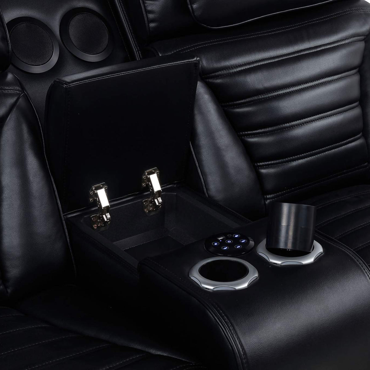 603251PP-S2 Zuma 2-piece Faux Leather Dual Power LED Sofa Set Black