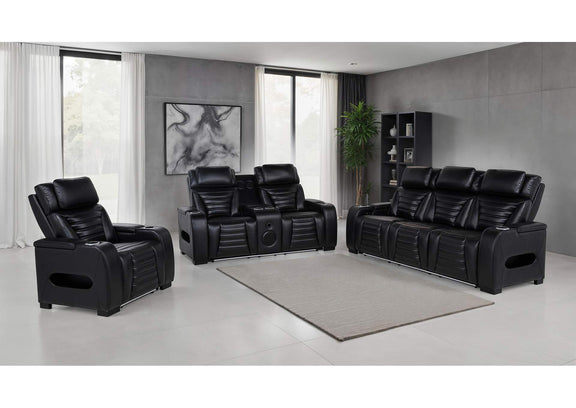 603251PP-S3 Zuma 3-piece Faux Leather Dual Power LED Sofa Set Black