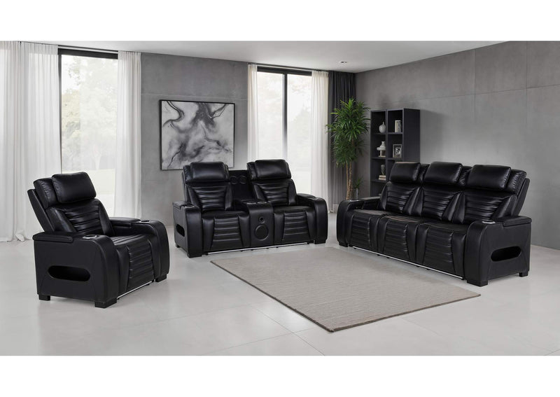 603251PP-S3 Zuma 3-piece Faux Leather Dual Power LED Sofa Set Black