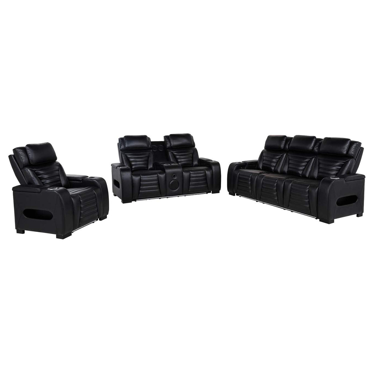 603251PP-S3 Zuma 3-piece Faux Leather Dual Power LED Sofa Set Black