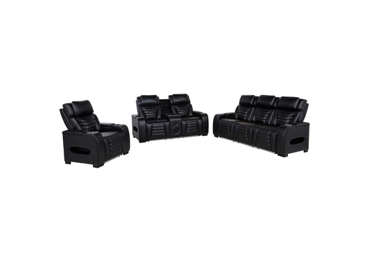 603251PP-S3 Zuma 3-piece Faux Leather Dual Power LED Sofa Set Black