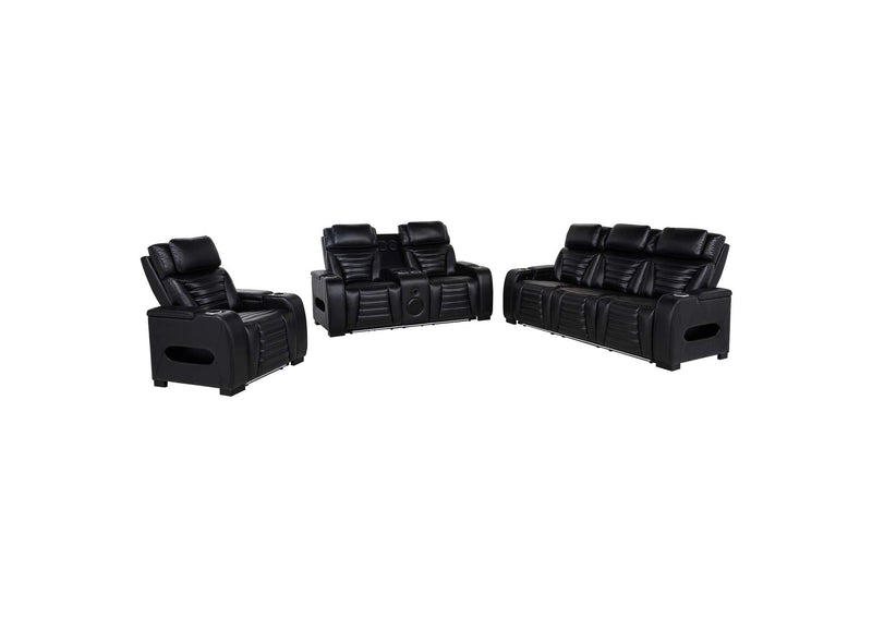 603251PP-S3 Zuma 3-piece Faux Leather Dual Power LED Sofa Set Black