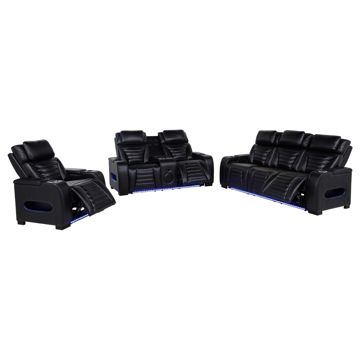 603251PP-S3 Zuma 3-piece Faux Leather Dual Power LED Sofa Set Black