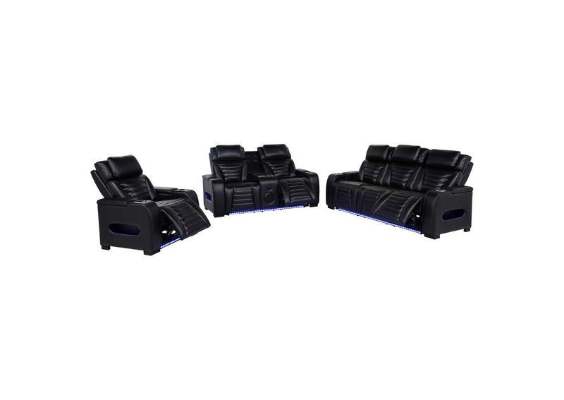 603251PP-S3 Zuma 3-piece Faux Leather Dual Power LED Sofa Set Black