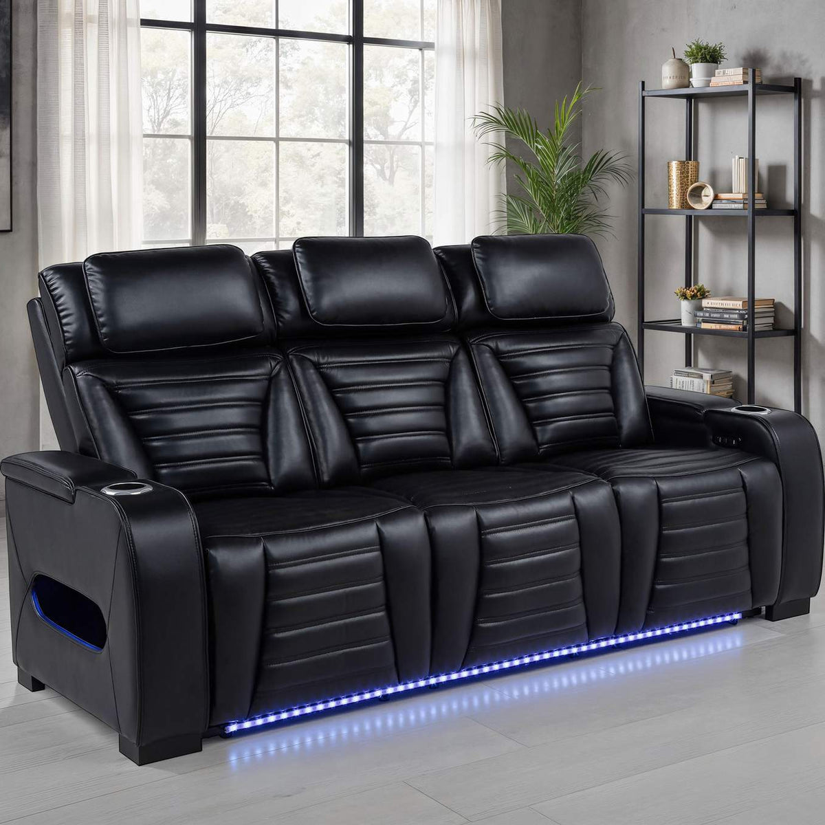 603251PP Zuma Faux Leather Dual Power Reclining LED Sofa Black