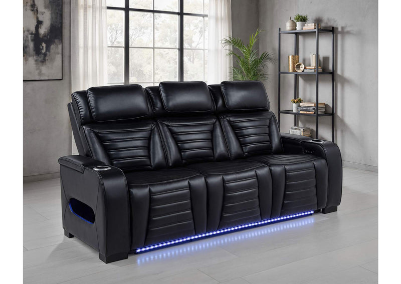 603251PP Zuma Faux Leather Dual Power Reclining LED Sofa Black