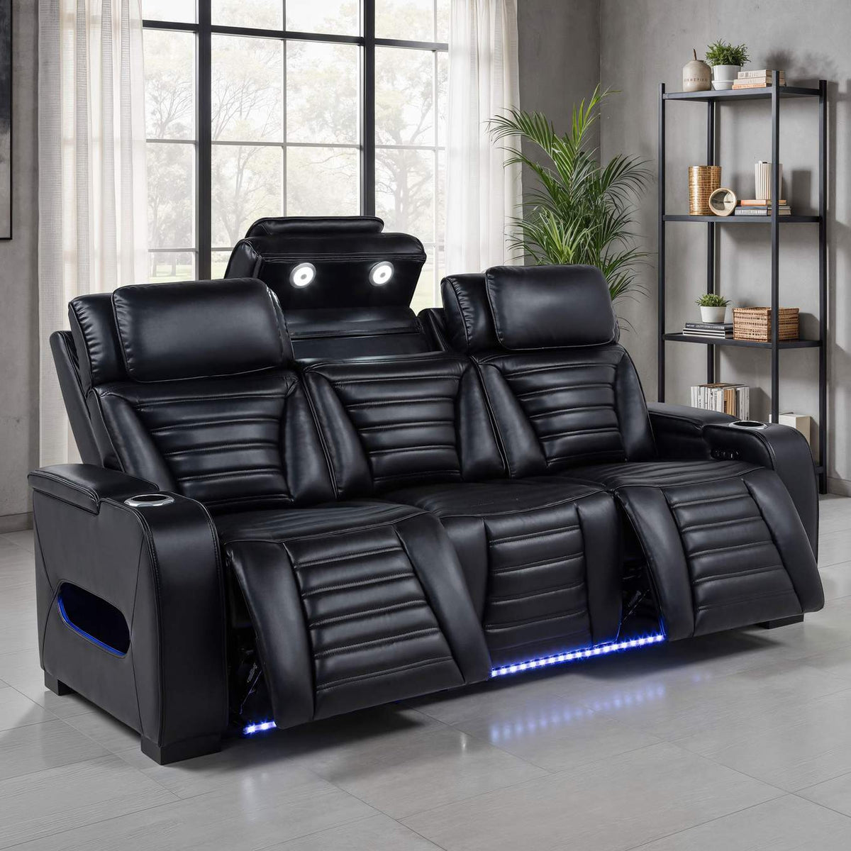603251PP Zuma Faux Leather Dual Power Reclining LED Sofa Black