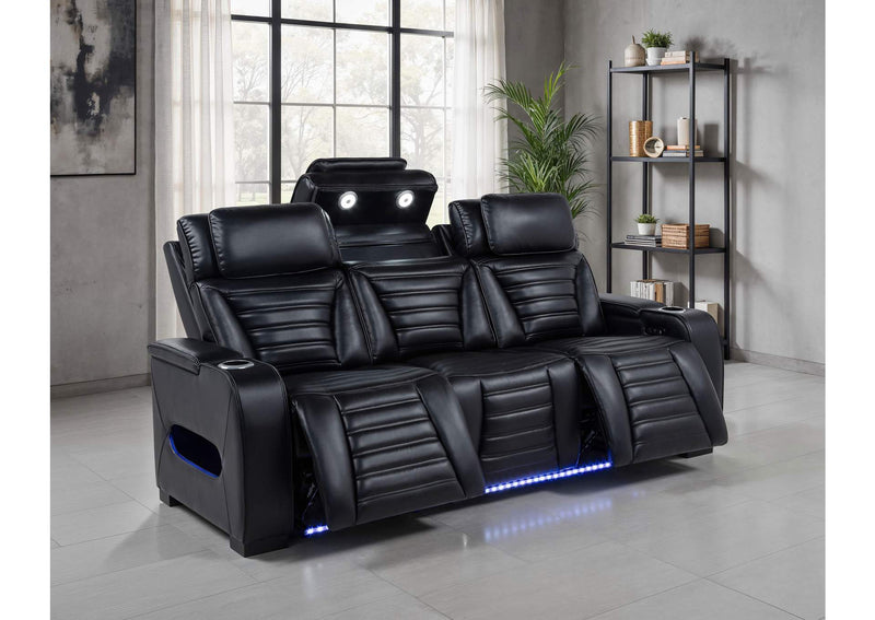 603251PP Zuma Faux Leather Dual Power Reclining LED Sofa Black