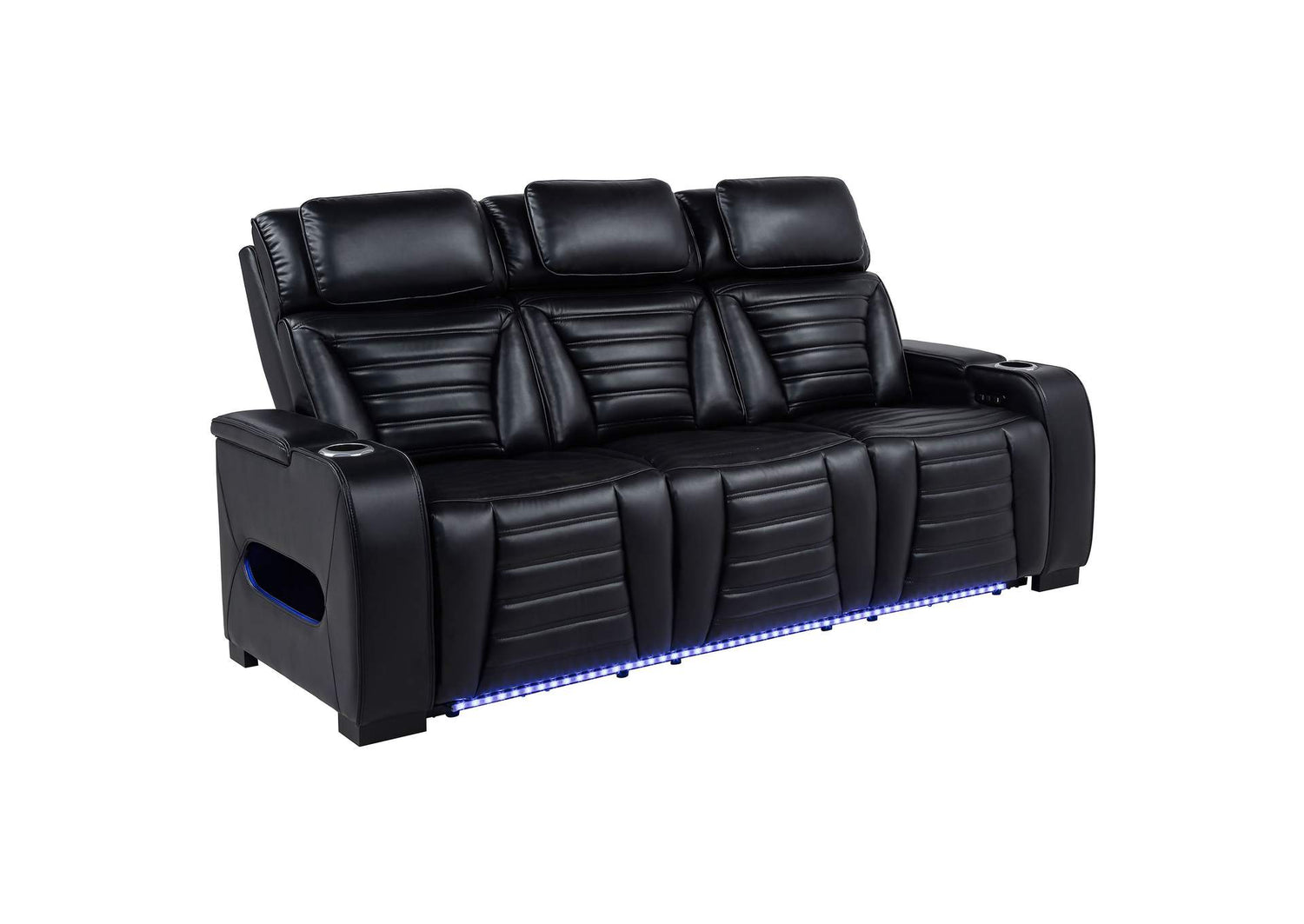 603251PP Zuma Faux Leather Dual Power Reclining LED Sofa Black