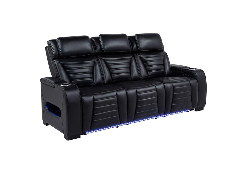 603251PP Zuma Faux Leather Dual Power Reclining LED Sofa Black
