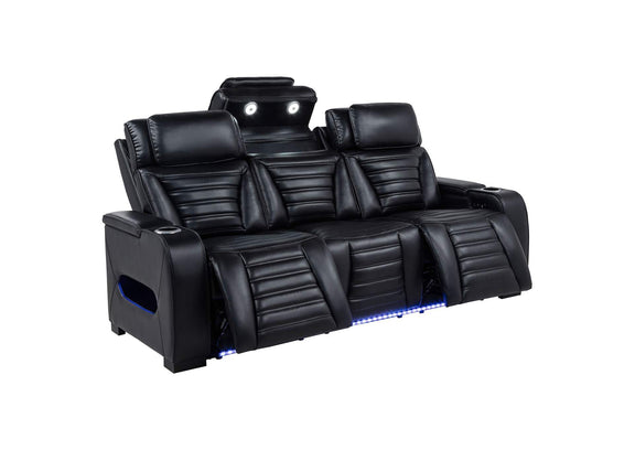 603251PP Zuma Faux Leather Dual Power Reclining LED Sofa Black